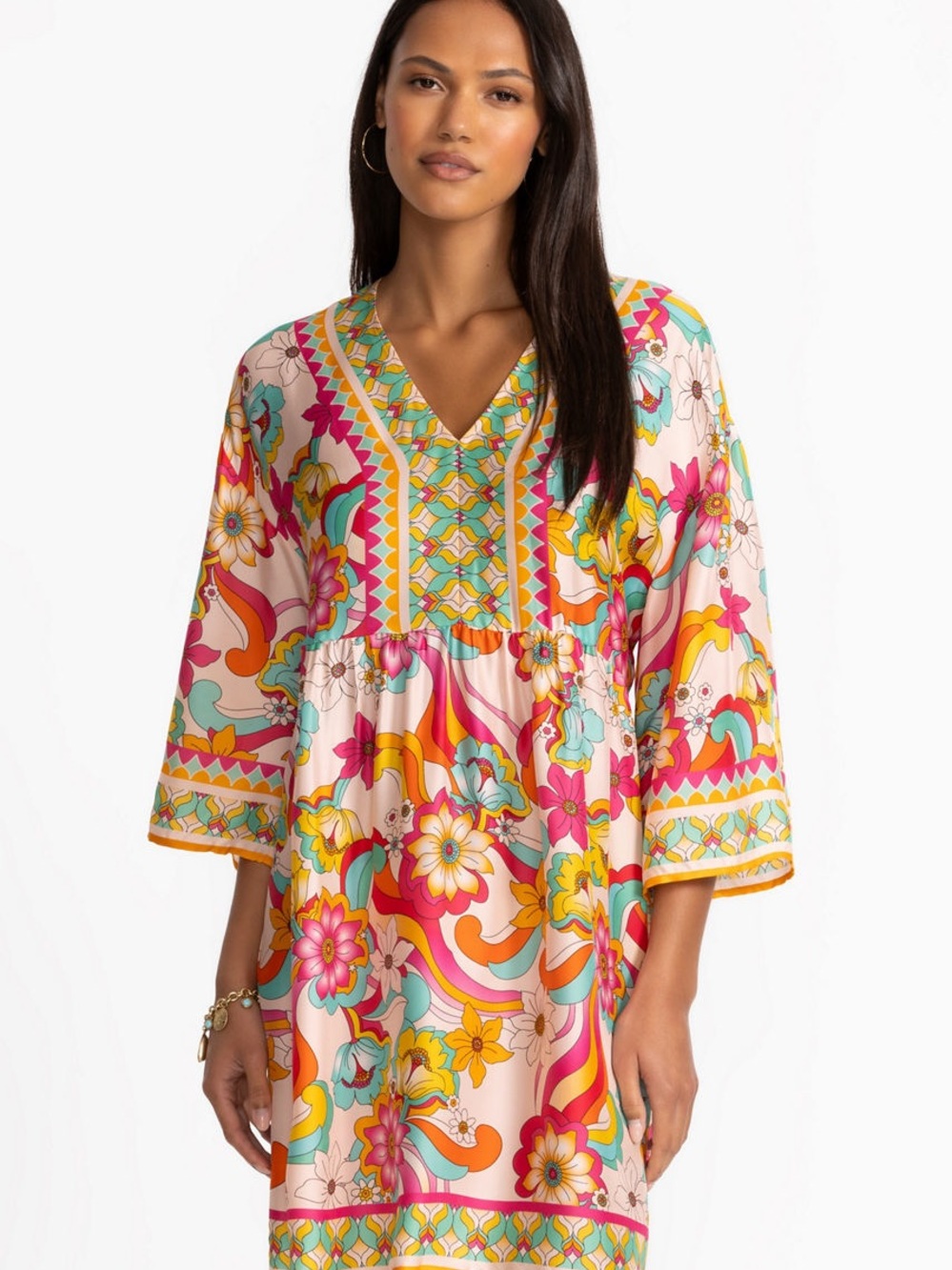 NWT Johnny Was Pink Multi V-Neck Floral mini dress 2X